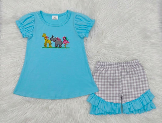 Zoo Embroidery Ruffle Outfit