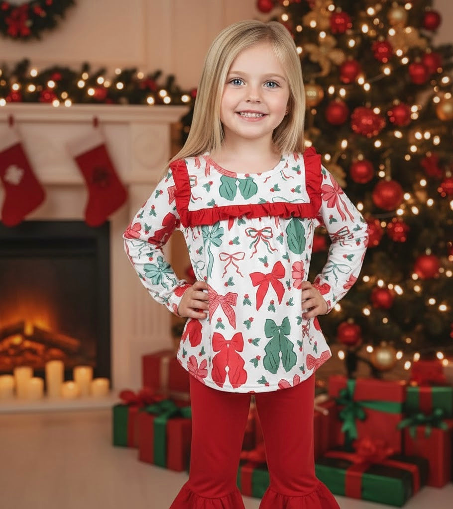 Coquette Bow Christmas Ruffle Outfit