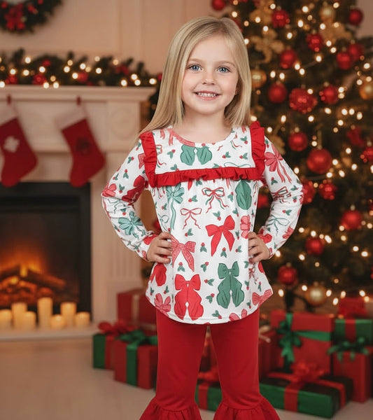Coquette Bow Christmas Ruffle Outfit